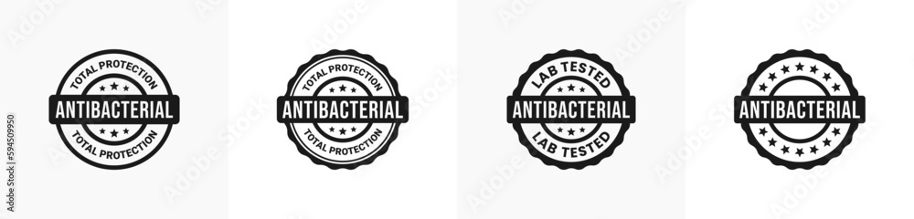 Antibacterial label or Antibacterial stamp vector isolated in flat style. Antibacterial stamp vector for packaging design element.. Best Antibacterial label for product packaging design element.