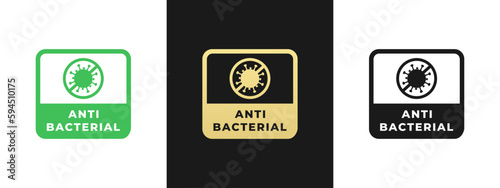 Antibacterial label or Antibacterial sign vector isolated in flat style. Best Antibacterial label vector for packaging design element.. Best Antibacterial sign for product packaging design element.