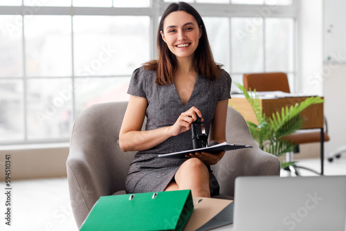 Female accountant stamping ...