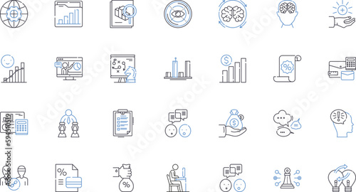 Appraise and scrutinize line icons collection. Evaluate, Inspect, Gauge, Assess, Survey, Examine, Analyze vector and linear illustration. Audit,Critique,Judge outline signs set