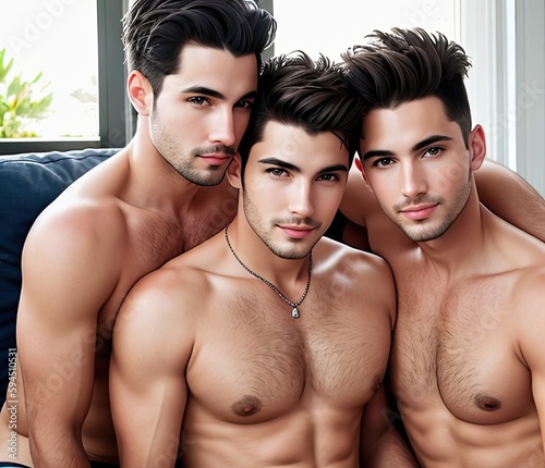 Wallpaper Mural Three topless homosexual men. Generative Ai Torontodigital.ca