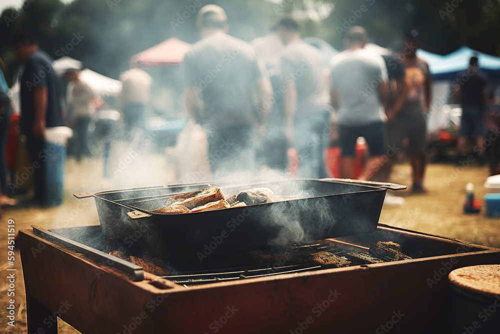 Baked beef smoke and flames on the grill Baked beef smoke and flames on the grill