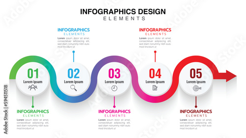 Infographic cycle design template with 5 steps or option