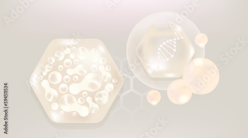 Probiotic and Hyaluronic acid skin solutions ad, white collagen, and vitamin serum drop with cosmetic advertising background ready to use illustration vector.	