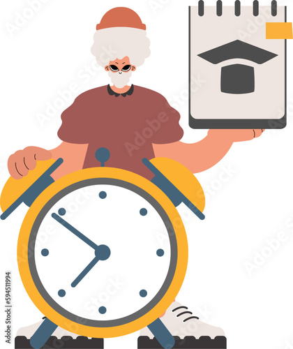 Individual with remarkable and caution clock, restricted on white establishment. Trendy style, Vector Illustration