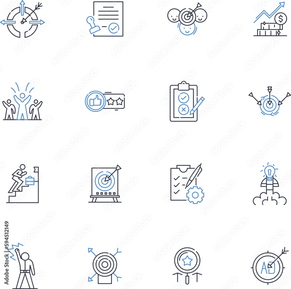Fototapeta premium Purposes line icons collection. Intention, Mission, Objectives, Goals, Plans, Aims, Directions vector and linear illustration. Designs,Ambitions,Aspirations outline signs set