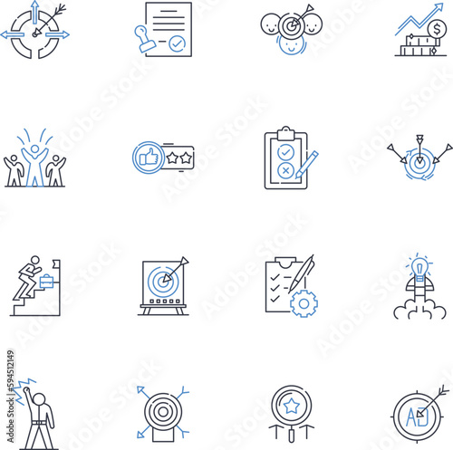 Purposes line icons collection. Intention, Mission, Objectives, Goals, Plans, Aims, Directions vector and linear illustration. Designs,Ambitions,Aspirations outline signs set