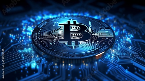 Bitcoin digital azul  photo