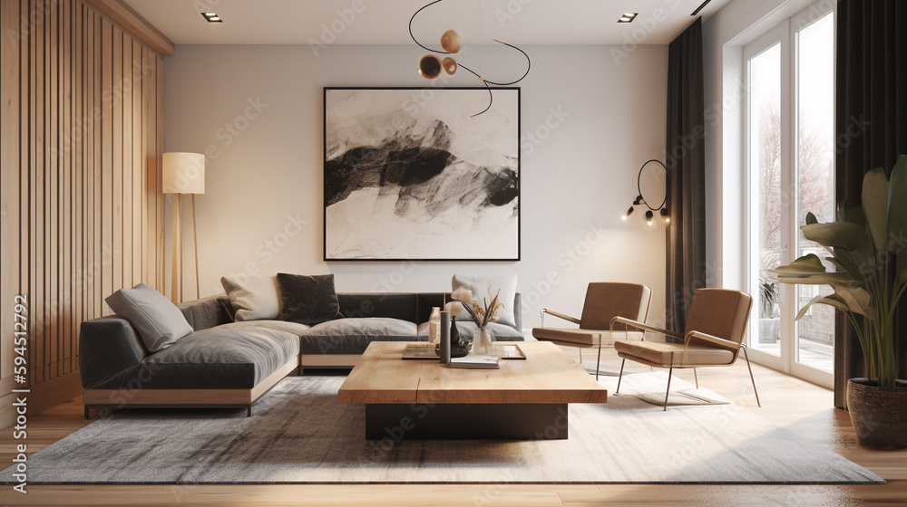 a modern living room with wall frame, generative ai a modern living room with wall frame, generative ai