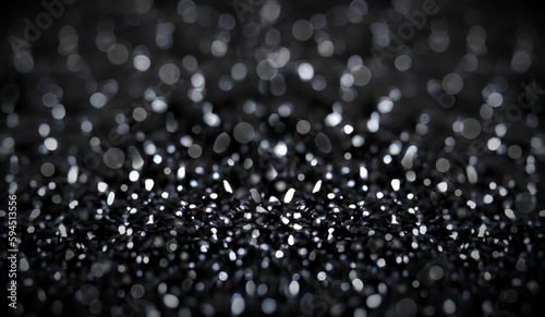 Glittering black surface closeup defocus backdrop AI illustration. 