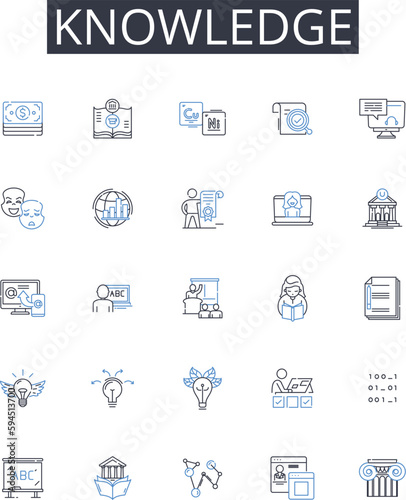 Knowledge line icons collection. Wisdom, Expertise, Awareness, Perception, Insight, Comprehension, Acumen vector and linear illustration. Savvy,Understanding,Intellect outline signs set