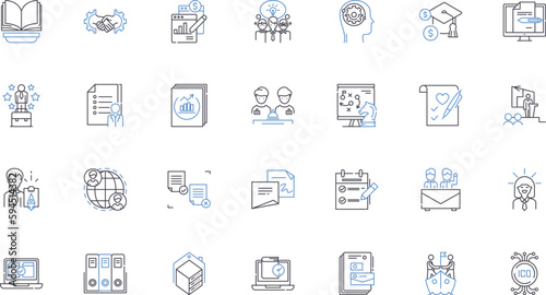 Responsible capitalism line icons collection. Sustainability, Ethical, Equitable, Accountable, Transparency, Socially-conscious, Impactful vector and linear illustration. Collaborative,Empowerment