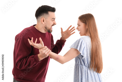 Angry young couple shouting...