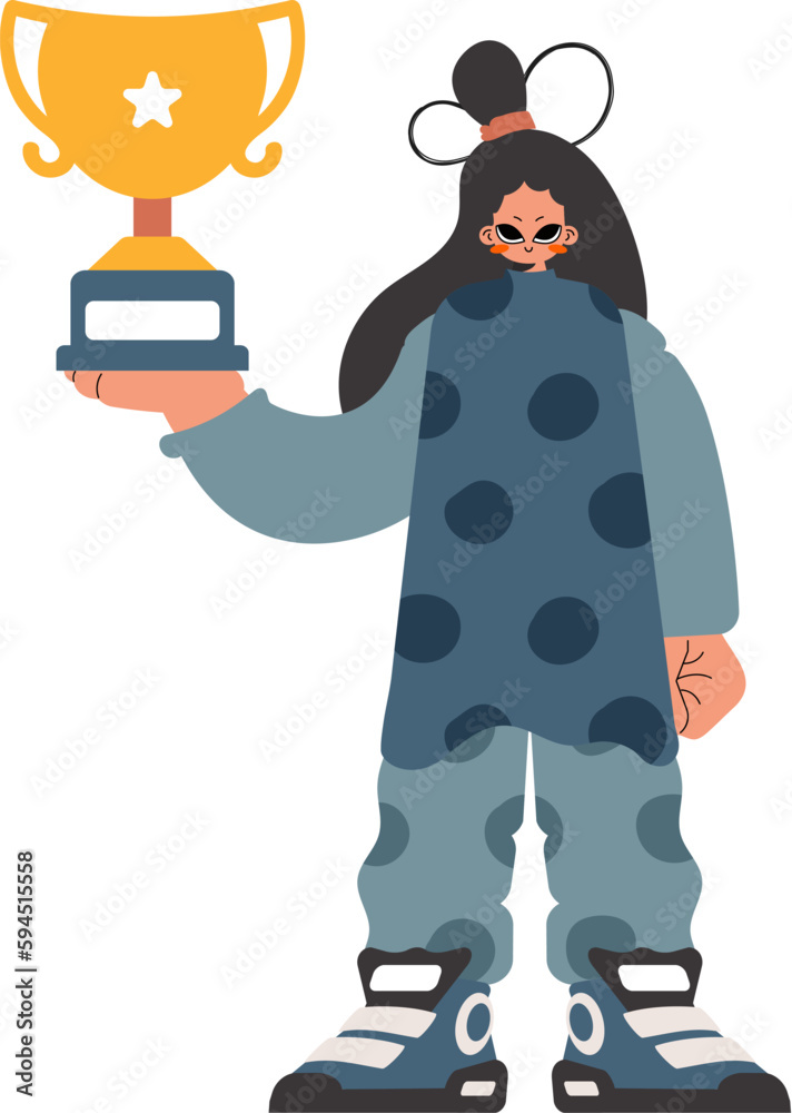 The energized woman holds the glass of the victor in her hands, kept on a white establishment. Trendy style, Vector Illustration The energized woman holds the glass of the victor in her hands, kept on a white establishment. Trendy style, Vector Illustration