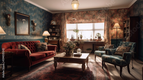 a classic living room with an ornate pattern  generative ai
