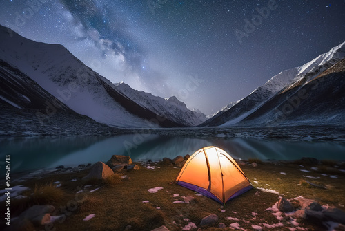 AI Night Snowy Mountain Tent Camp © 昊 周