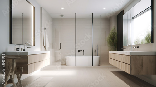 A minimalist bathroom with a neutral color scheme  generative ai