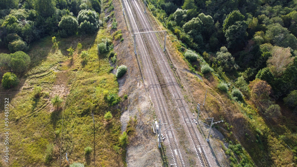 Railway in summer view from above Railway in summer view from above