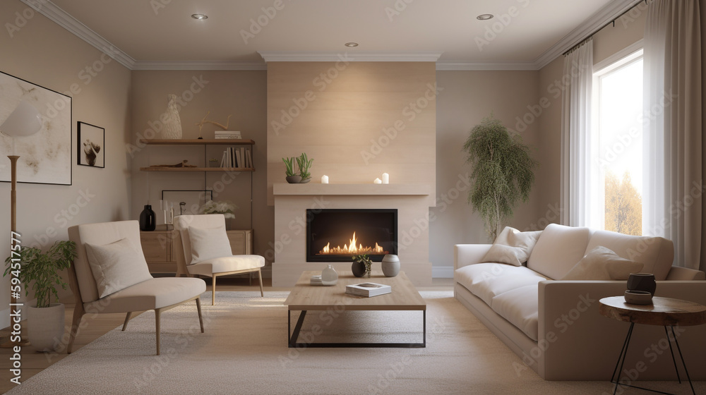 Fototapeta premium a minimalist living room with fireplace