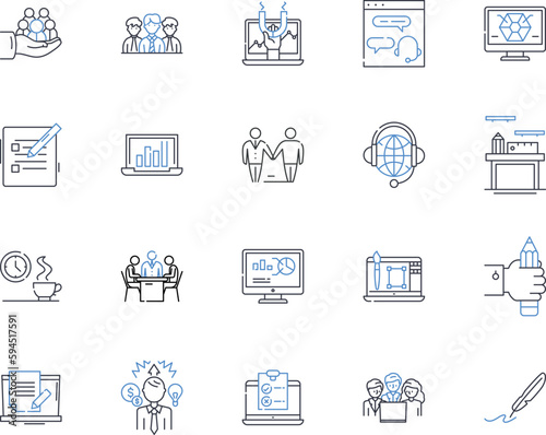 Distance-based partners line icons collection. Collaboration, Partnership, Distance, Relationship, Connectivity, Communication, Coordination vector and linear illustration. Remote,Trust,Engagement