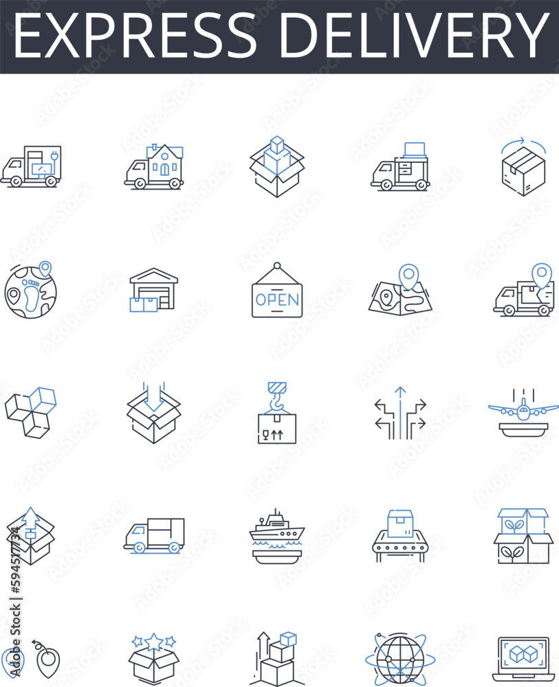 Express delivery line icons collection. Interaction, Experience, Loyalty, Outreach, Satisfaction, Feedback, Personalization vector and linear illustration. Connection,Empathy,Dialogue outline signs