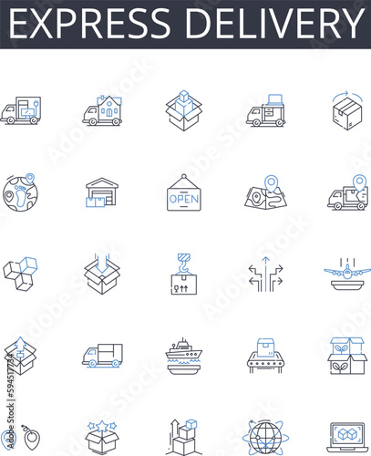 Express delivery line icons collection. Interaction, Experience, Loyalty, Outreach, Satisfaction, Feedback, Personalization vector and linear illustration. Connection,Empathy,Dialogue outline signs