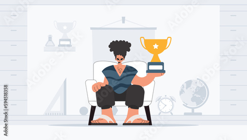 The person holds the holder of the victor. Trendy style, Vector Illustration