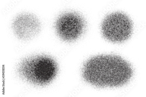 Spray paint circle stain with noise texture effect. Grainy dotted black splash on white background. Grunge ink stipple spot. Vector
