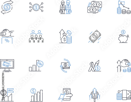 Cash management line icons collection. Budgeting, Liquidity, Forecasting, Savings, Debt, Payment, Efficiency vector and linear illustration. Analysis,Balance,Currency outline signs set
