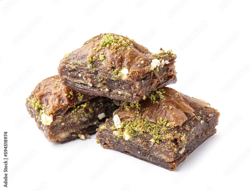 Tasty baklava isolated on white background, closeup Tasty baklava isolated on white background, closeup