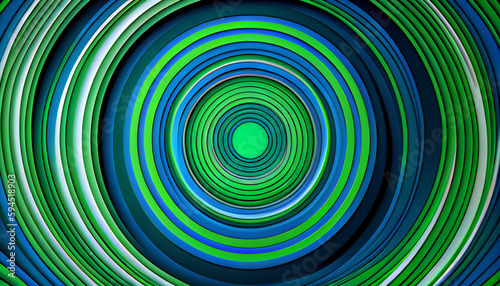 Generative AI  Ripples of Green and Blue - Concentric Circles Abstract Background