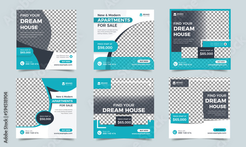 Set of social media post templates for real estate home sale promotion. Real estate business banner design collection. Home sale or real estate banner design