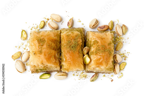 Tasty baklava isolated on white background, closeup photo