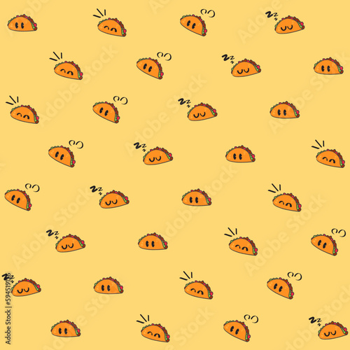 Cute Taco Character Vector Seamless Pattern