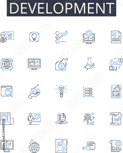 Development line icons collection. Advancement, Evolution, Progression, Improvement, Growth, Maturation, Expansion vector and linear illustration. Enhancement,Innovation,Refinement outline signs set