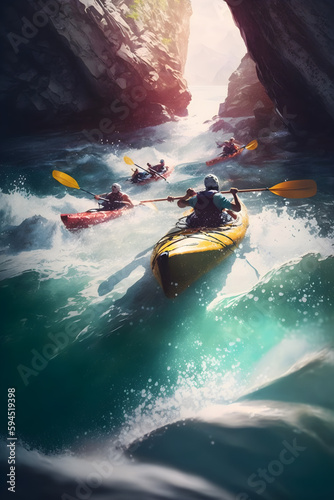 Credible_kayaking_sea_sunny_day_volumetric_lighting_cinematic © Pierre