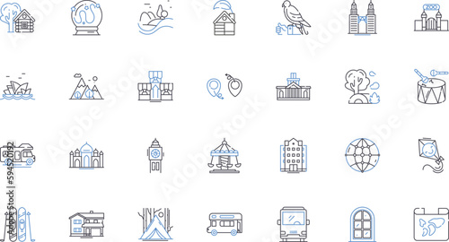 Tourism enterprise line icons collection. Adventure, Hospitality, Destination, Experience, Tour, Vacation, Adventure vector and linear illustration. Cuisine,Culture,Activity outline signs set