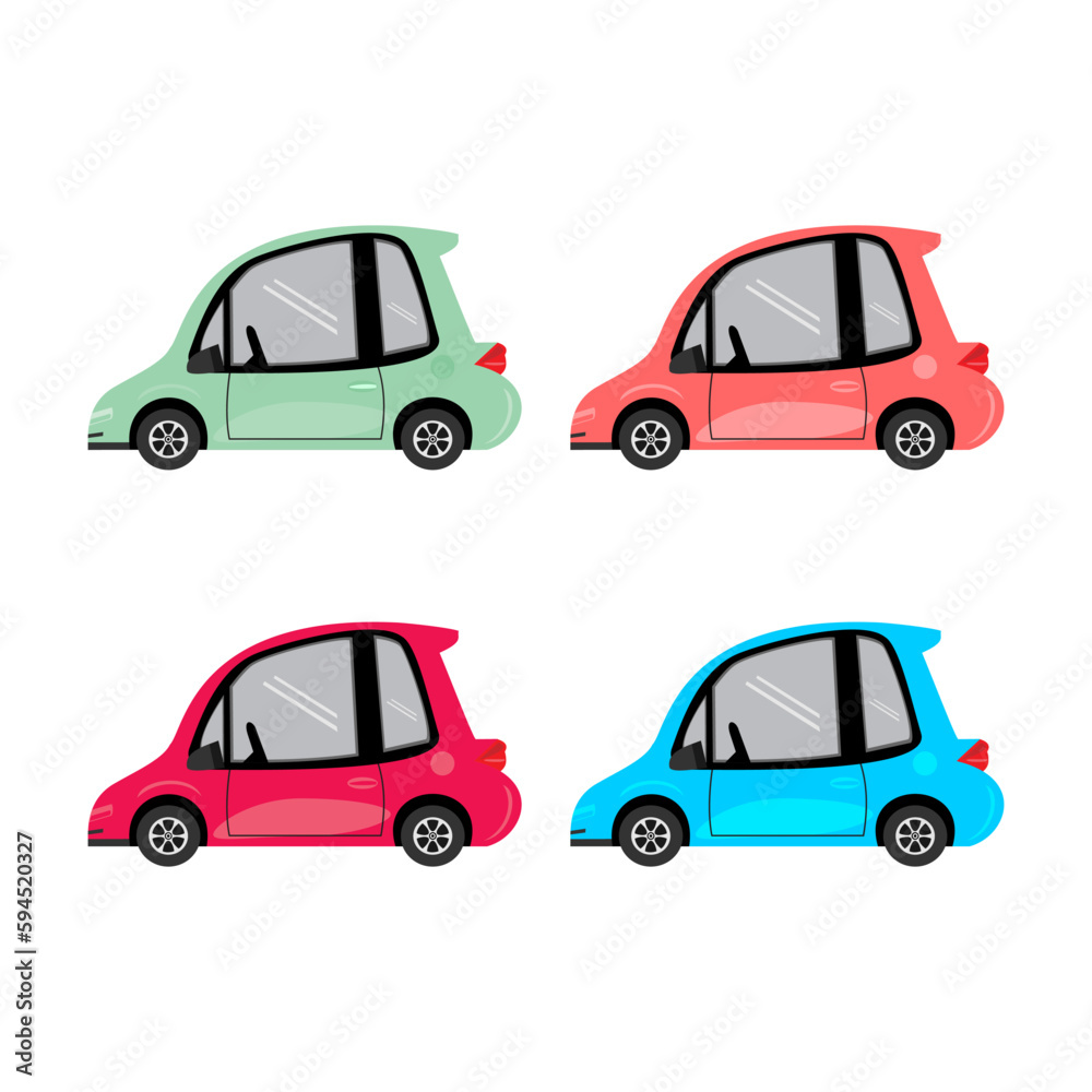 Fototapeta premium Cute car vector illustration set.