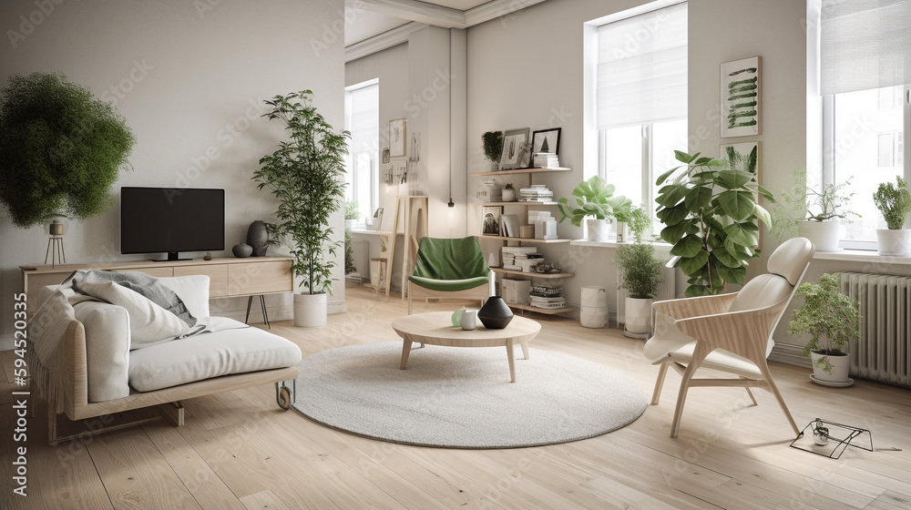 Fototapeta premium A Scandinavian-style living room, generative ai