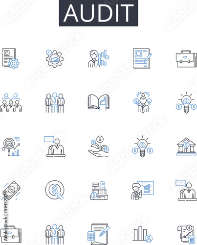 Audit line icons collection. Checkup, Verification, Inspection, Scrutiny, Examination, Review, Assessment vector and linear illustration. Appraisal,Analysis,Survey outline signs set