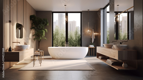 A sleek modern bathroom with a freestanding tub  generative ai