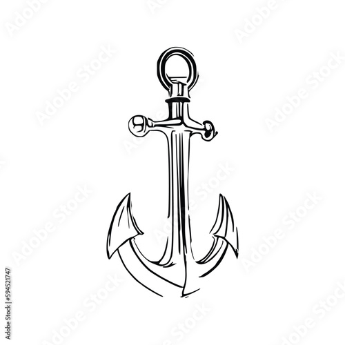 Sea anchor Hand drawn vector, line art anchor.