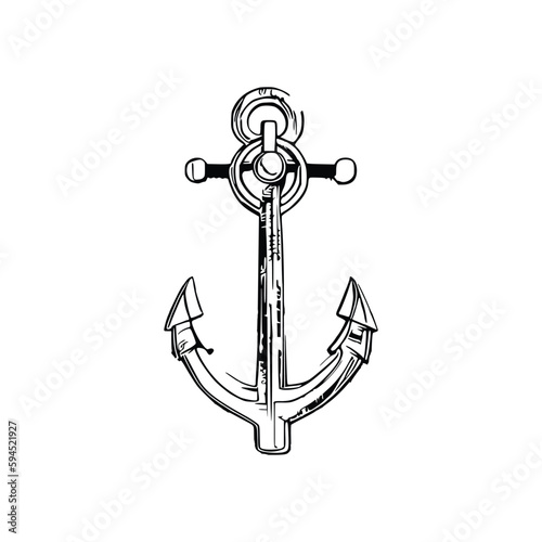 Sea anchor Hand drawn vector, line art anchor.