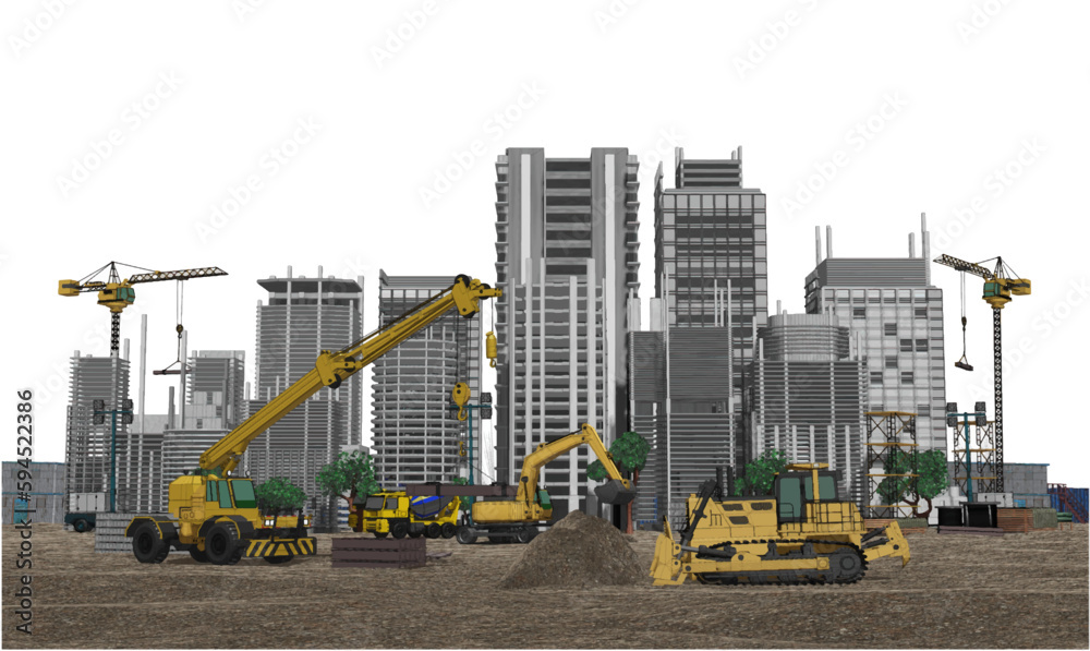 Building construction plan facades with machinery architectural sketch .Vector illustration