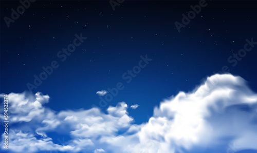 Fototapeta Naklejka Na Ścianę i Meble -  Night sky background with white clouds and stars.Vector illustration
