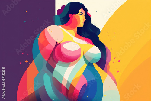 Body positivity  female beauty  self-confidence. Beautiful sexy plump woman  abstract art flat figure illustration. Generative AI