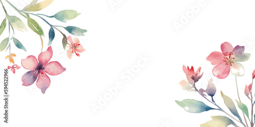 A pink and green floral border with flowers and leaves.