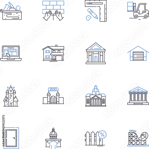 Barns line icons collection. Hayloft, Silo, Stable, Loft, Hoof, Rustic, Timber vector and linear illustration. Horseshoe,Fodder,Manger outline signs set