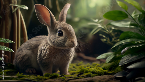 Easter bunny rabit lost in jungle Ai generated image © Trendy Image Two