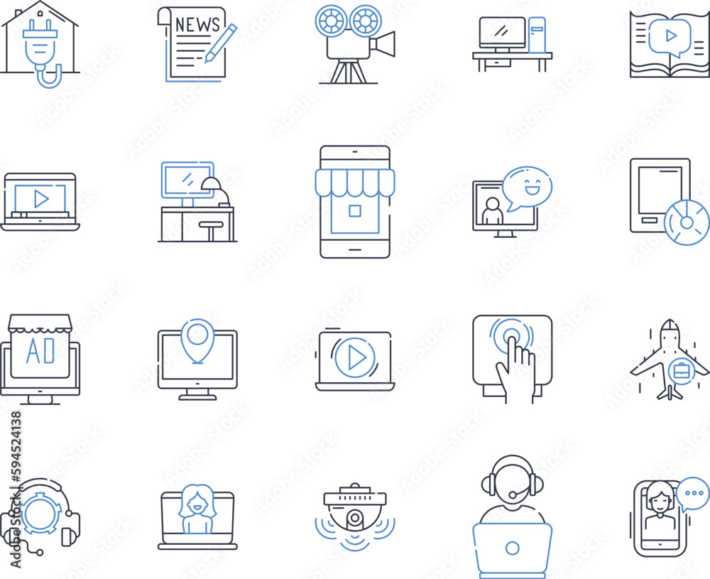 Web management line icons collection. Optimization, Development, Security, Analytics, Design, Marketing, Hosting vector and linear illustration. Content,Social,Integration outline signs set